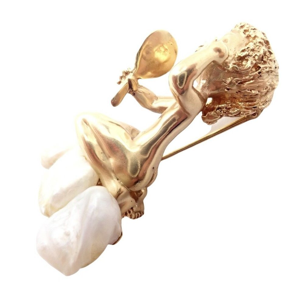 Rare Large Ruser 14k Yellow Gold Sapphire Pearl Mondays Child Pin Brooch - Picture 5 of 11